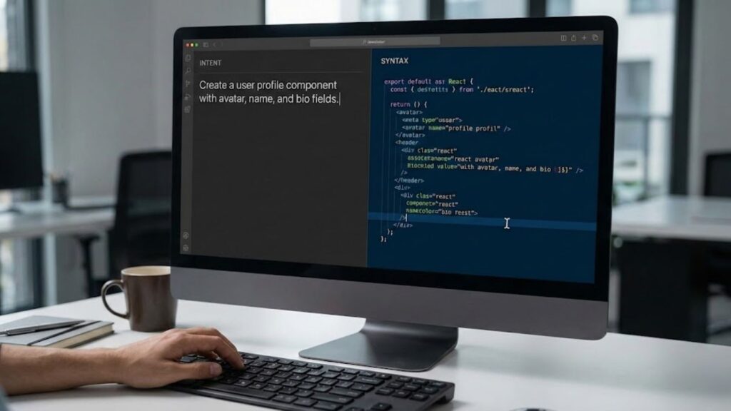 image show the Paradigm Shift From Syntax to Intent of coding