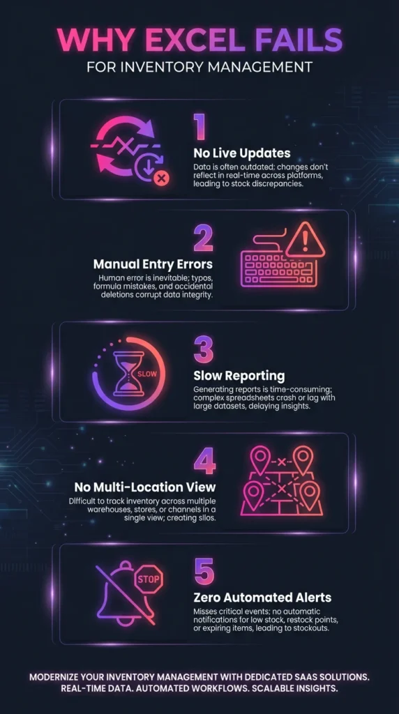 infographic image of Why Excel Fails for Real-Time Inventory Management