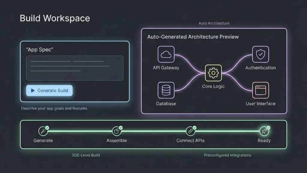 Complex no-code workflow diagram highlighting real-time audio processing, integrations, scaling stress points, technical debt, and system limits.