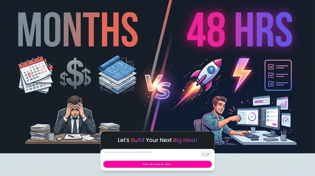 Comparison between traditional retail development taking months versus launching a lean retail MVP in 48 hours.