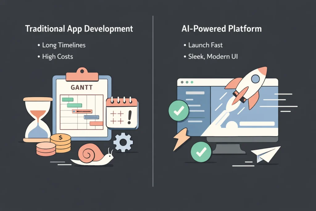 Comparison: Traditional Development vs. Imagine.bo AI