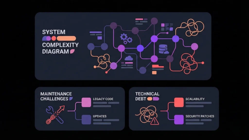 System complexity showing maintenance and technical debt