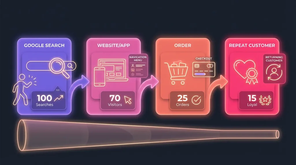 Conversion funnel from searches to loyalty