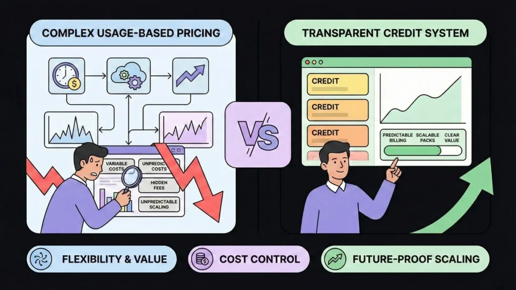 omparison of complex usage based pricing vs a transparent credit system