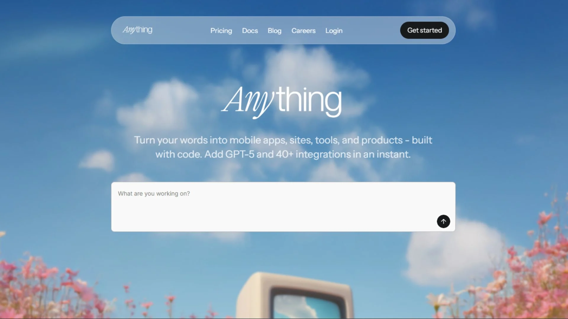 Website interface of create.xyz with text input box