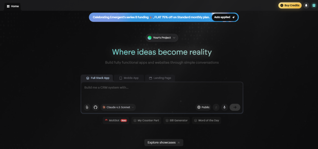 emergent Website interface for project development