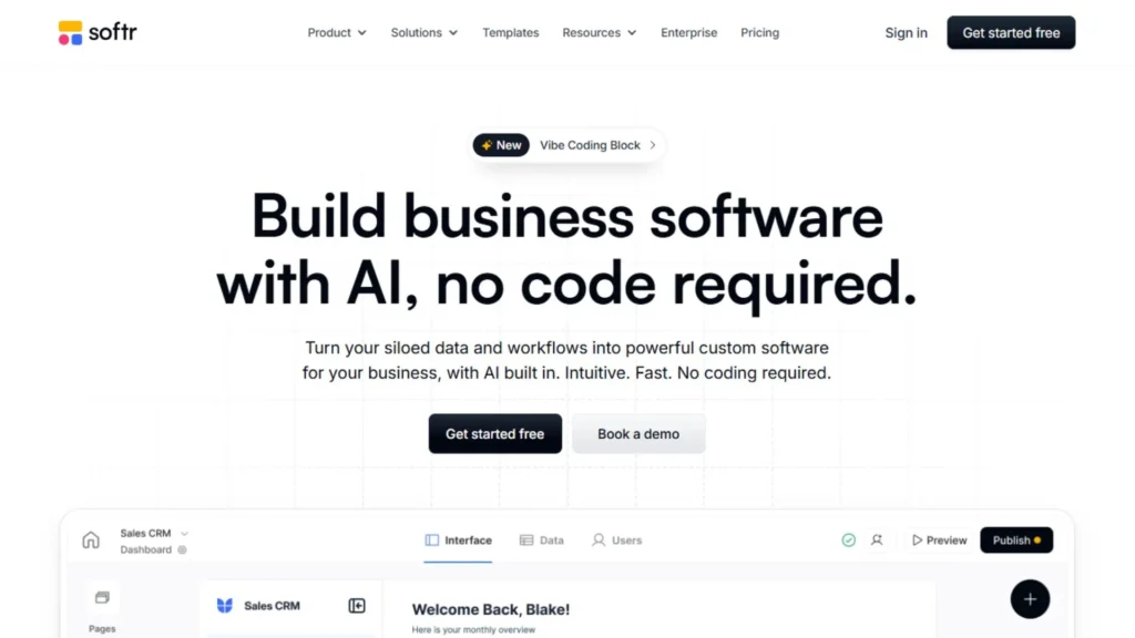 official screenshot of softr website