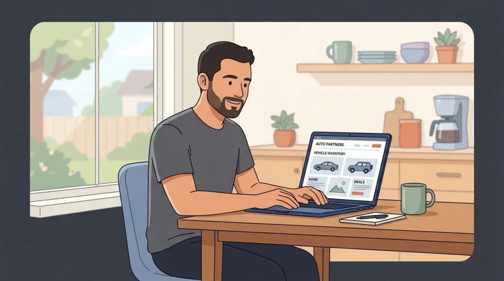 Person browsing vehicle inventory online