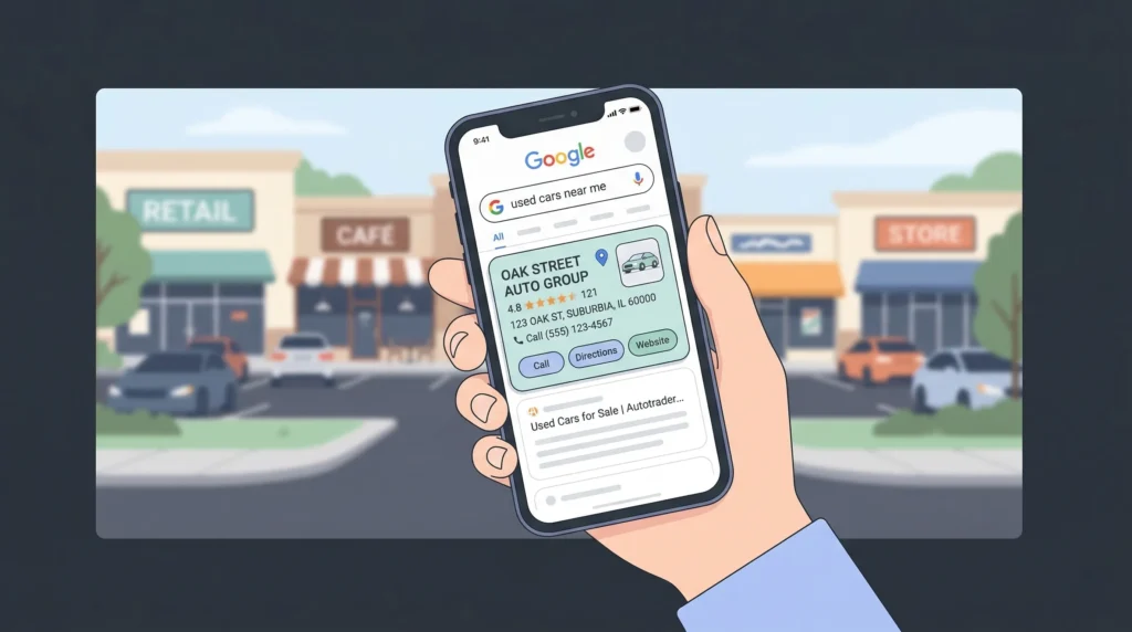 Person searching for cars on phone