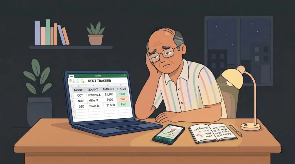 Man worried about rent payments.