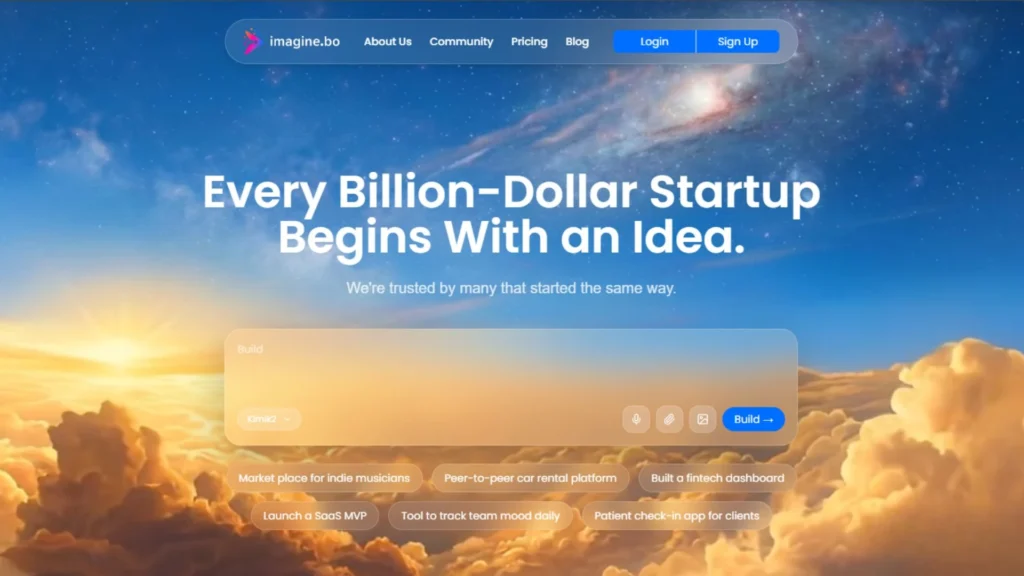 official screenshot of imagine.bo website