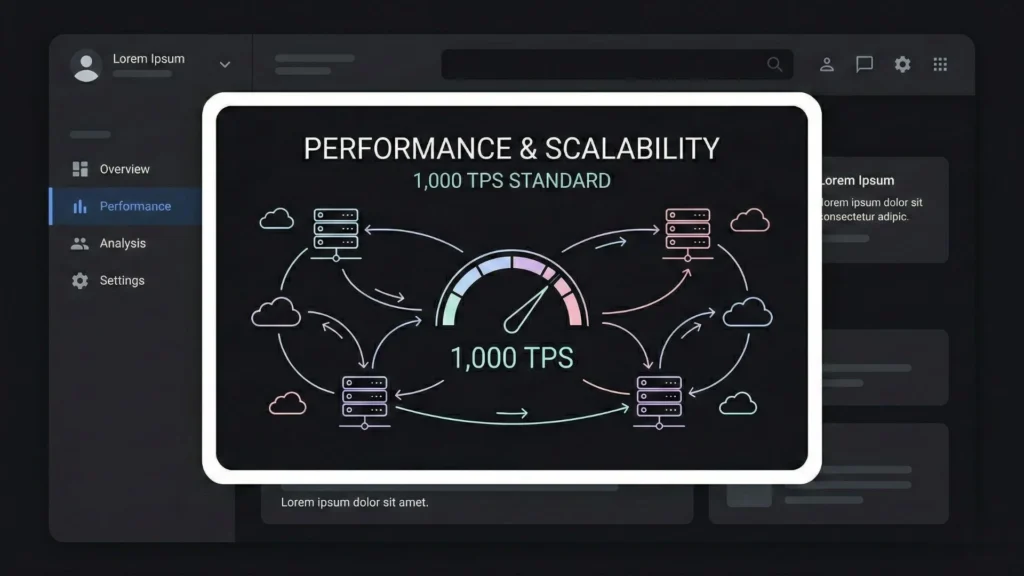 Dark mode SaaS interface featuring a pastel line-art network and speed gauge.