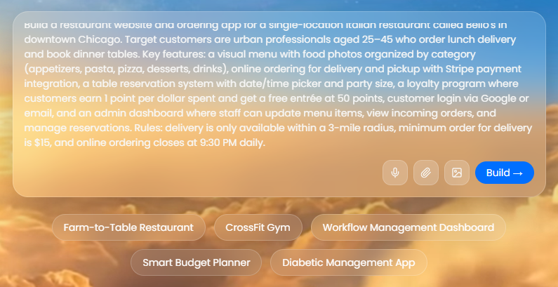 A Prompt for a single-location restaurant pasted on the imagine.bo