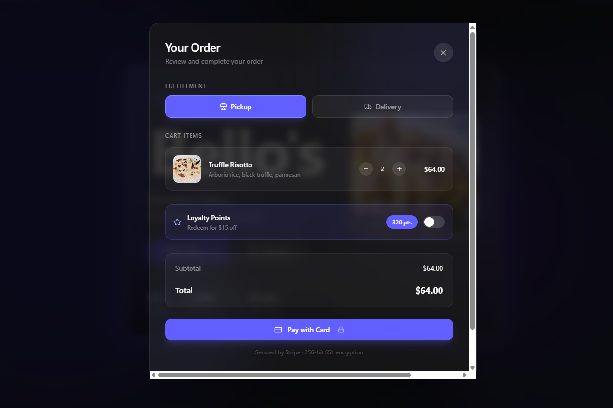 Order summary for truffle risotto