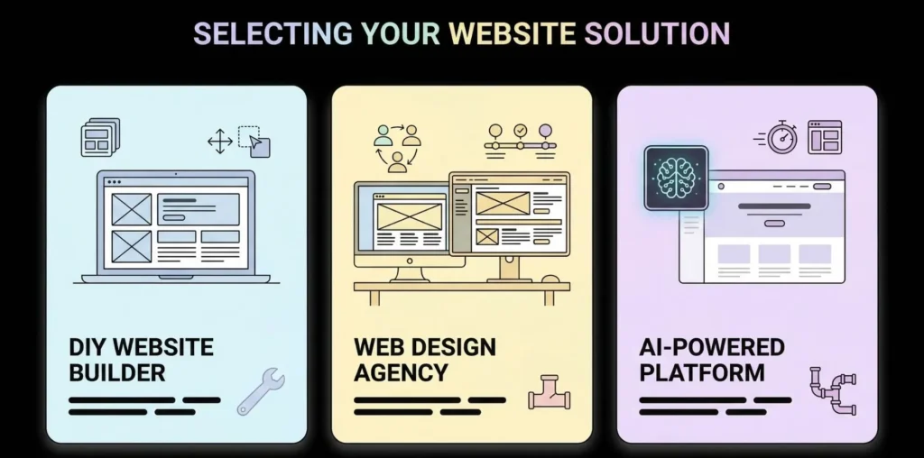 infographic comparing three website solutions