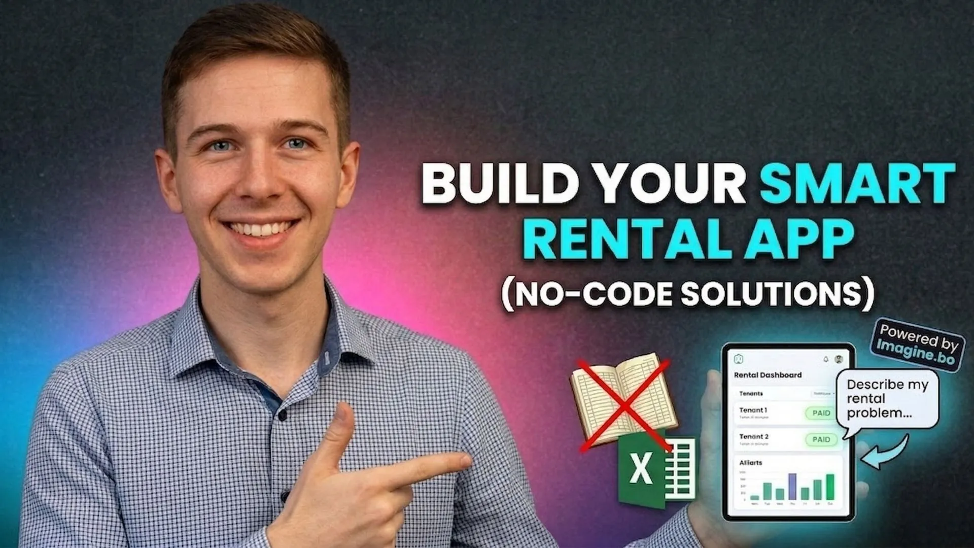 man presenting build your smart rental app tutorial featuring no code