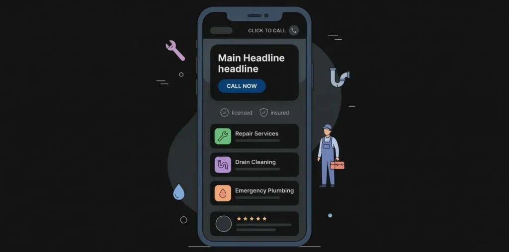 mobile app interface for plumbing services featuring repair options