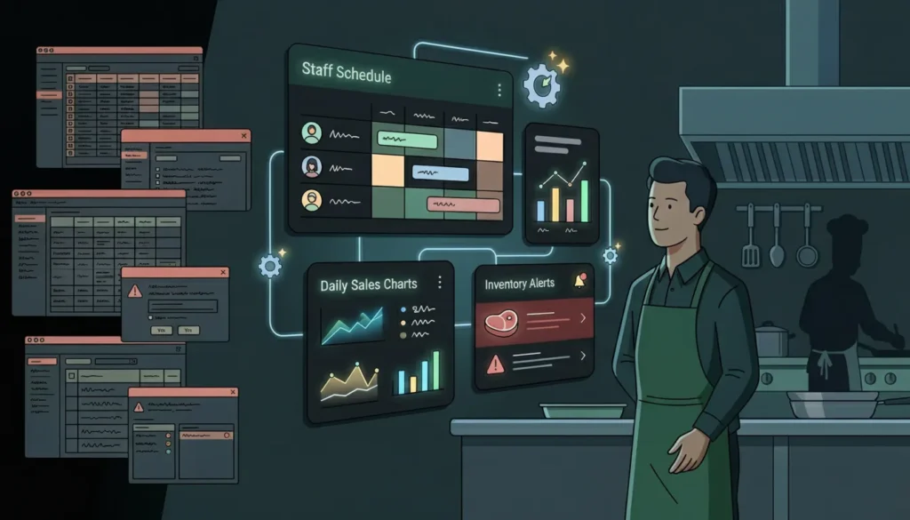 restaurant manager using a digital dashboard for staff scheduling