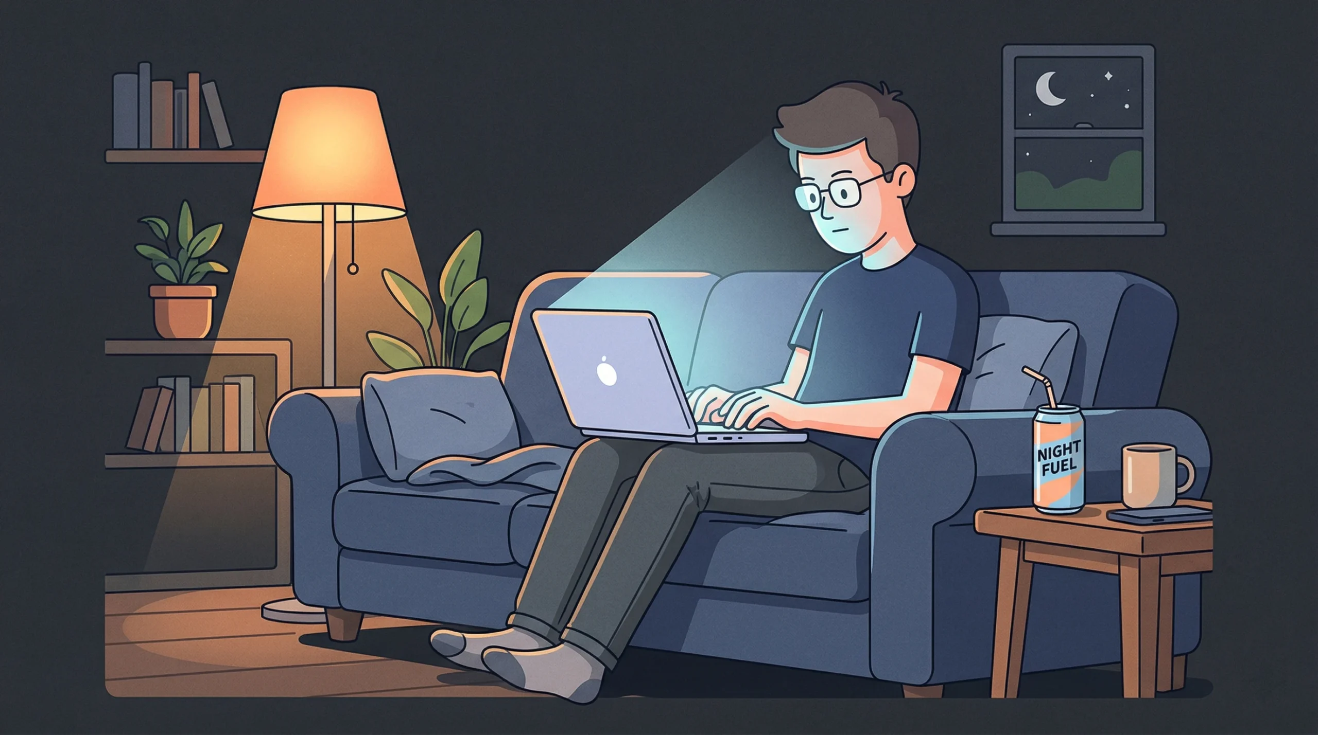 Person working on laptop at night