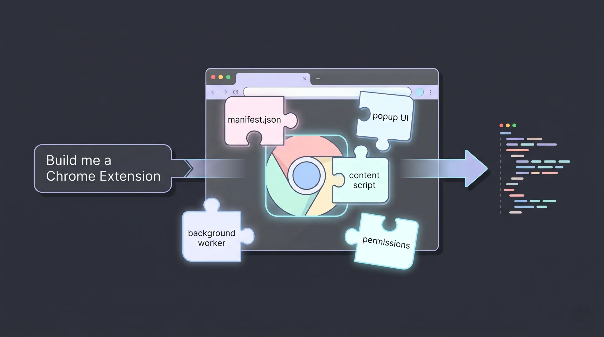 How It Works --> Plain English → Working Chrome Extension in Minutes