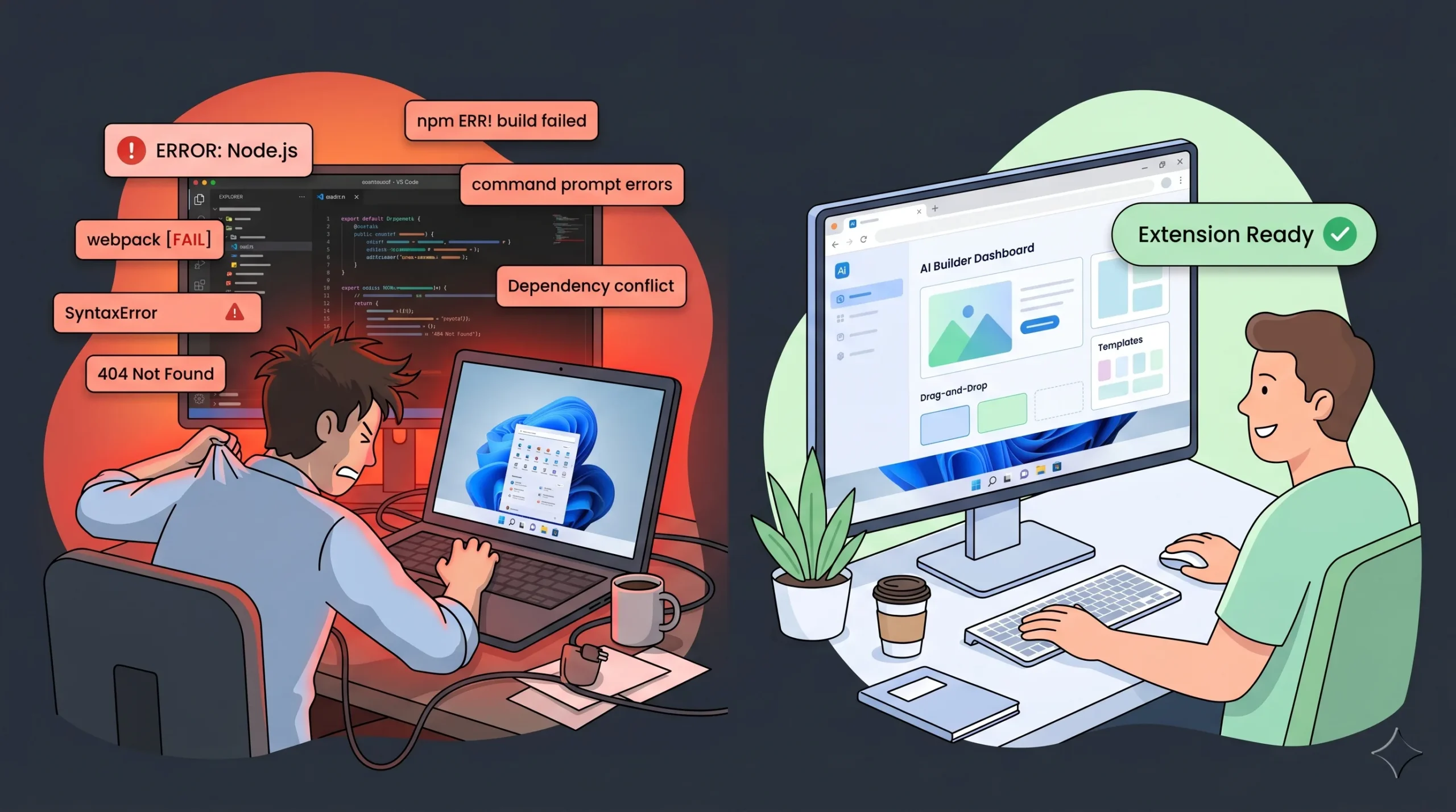 Old Way: Local Toolchain Hell
New Way: AI Builder in Your Browser