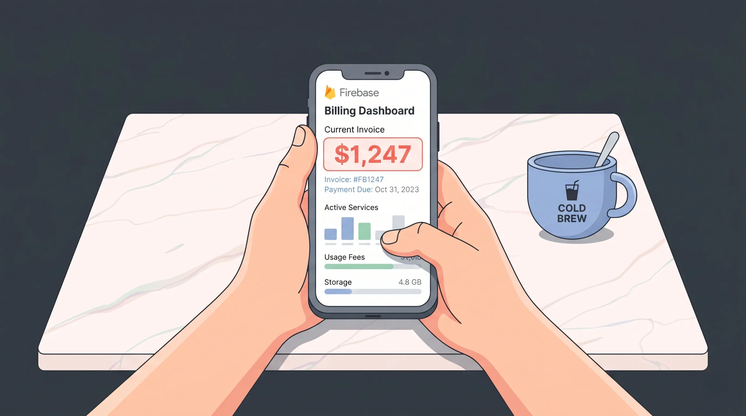 Founder shocked by unexpected Firebase bill showing over $1,200 on mobile dashboard