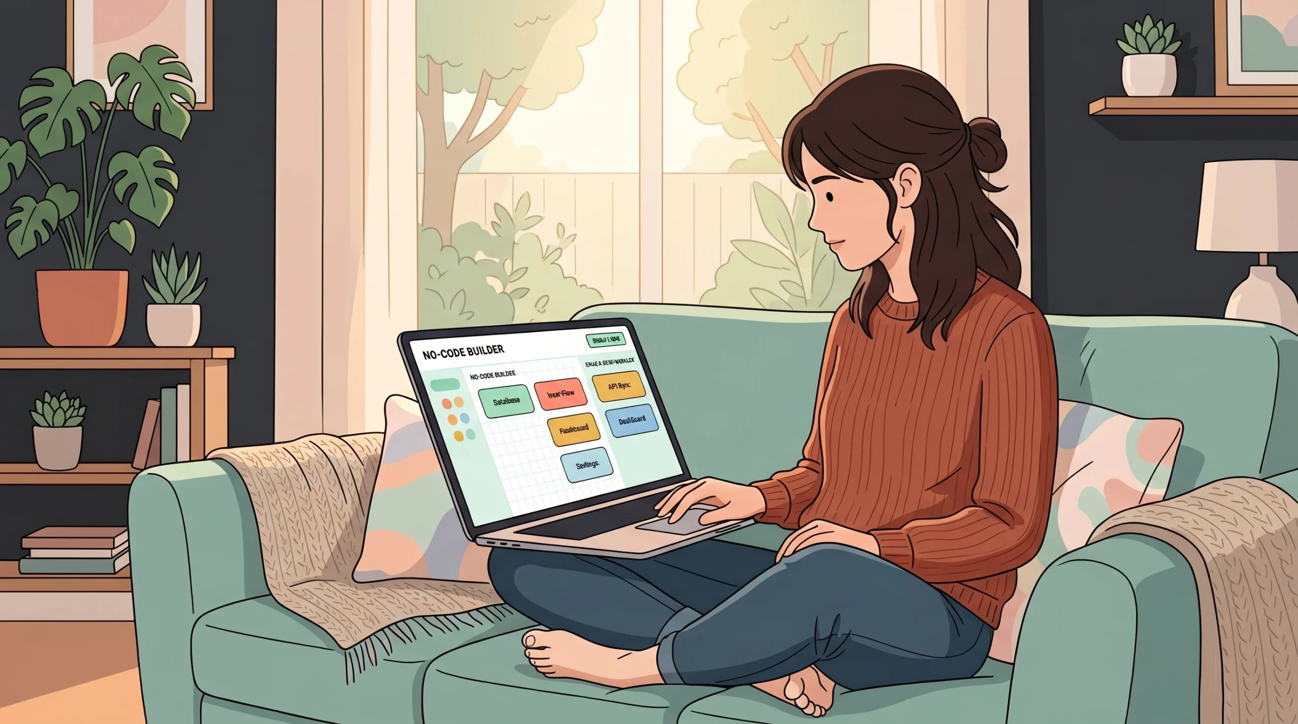 Woman working on laptop at home