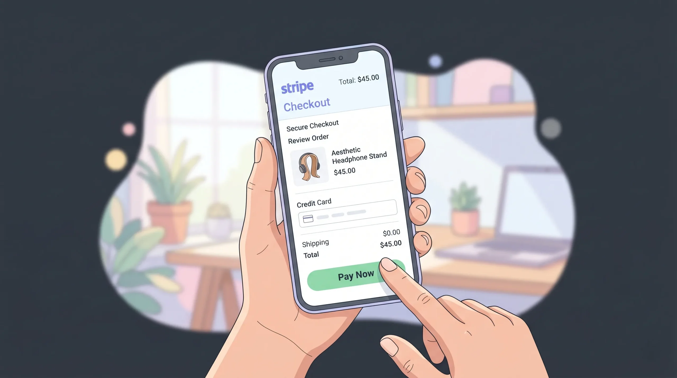 Stripe payment link checkout page displayed on smartphone for one-time payments