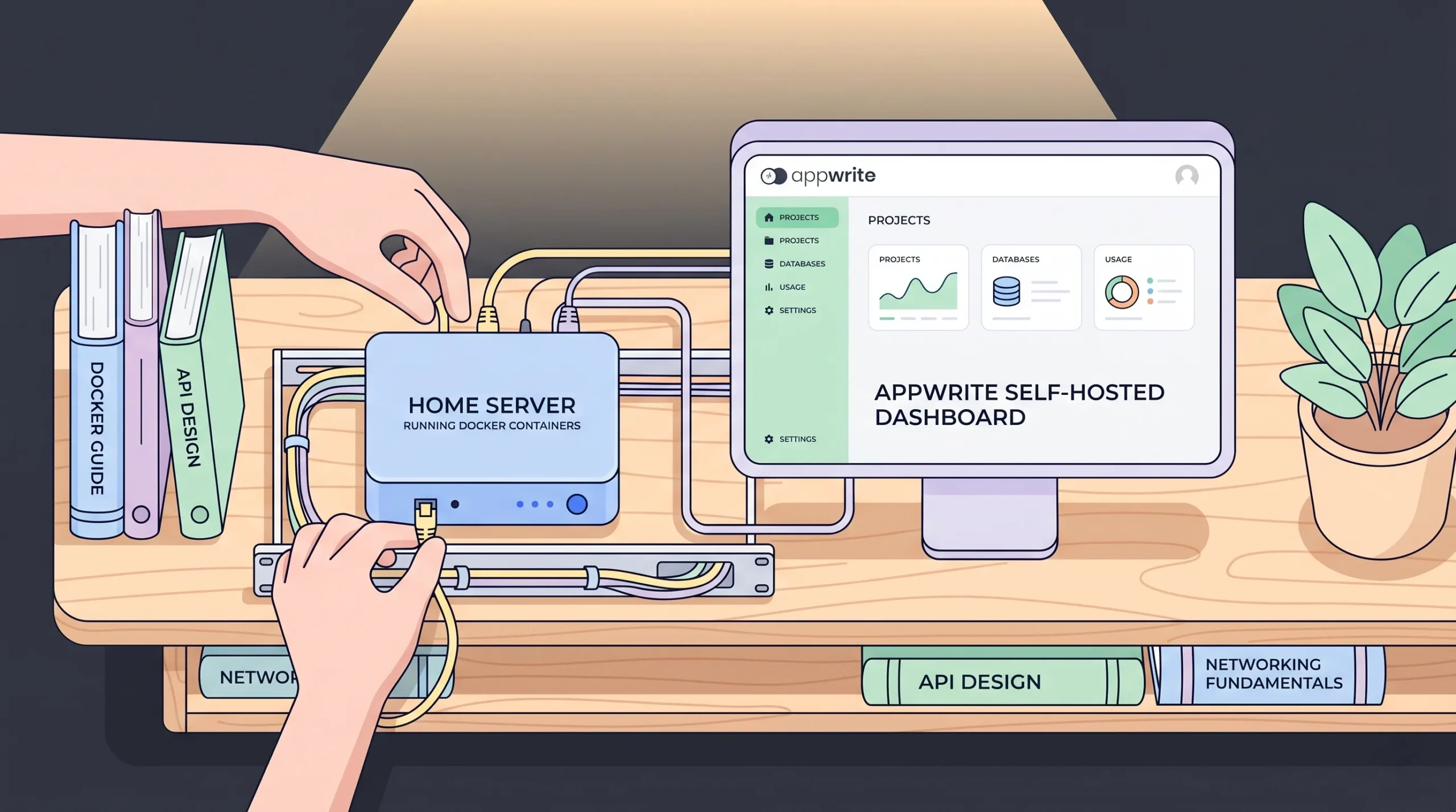 Self-hosted Appwrite backend running on home server with Docker containers and admin dashboard