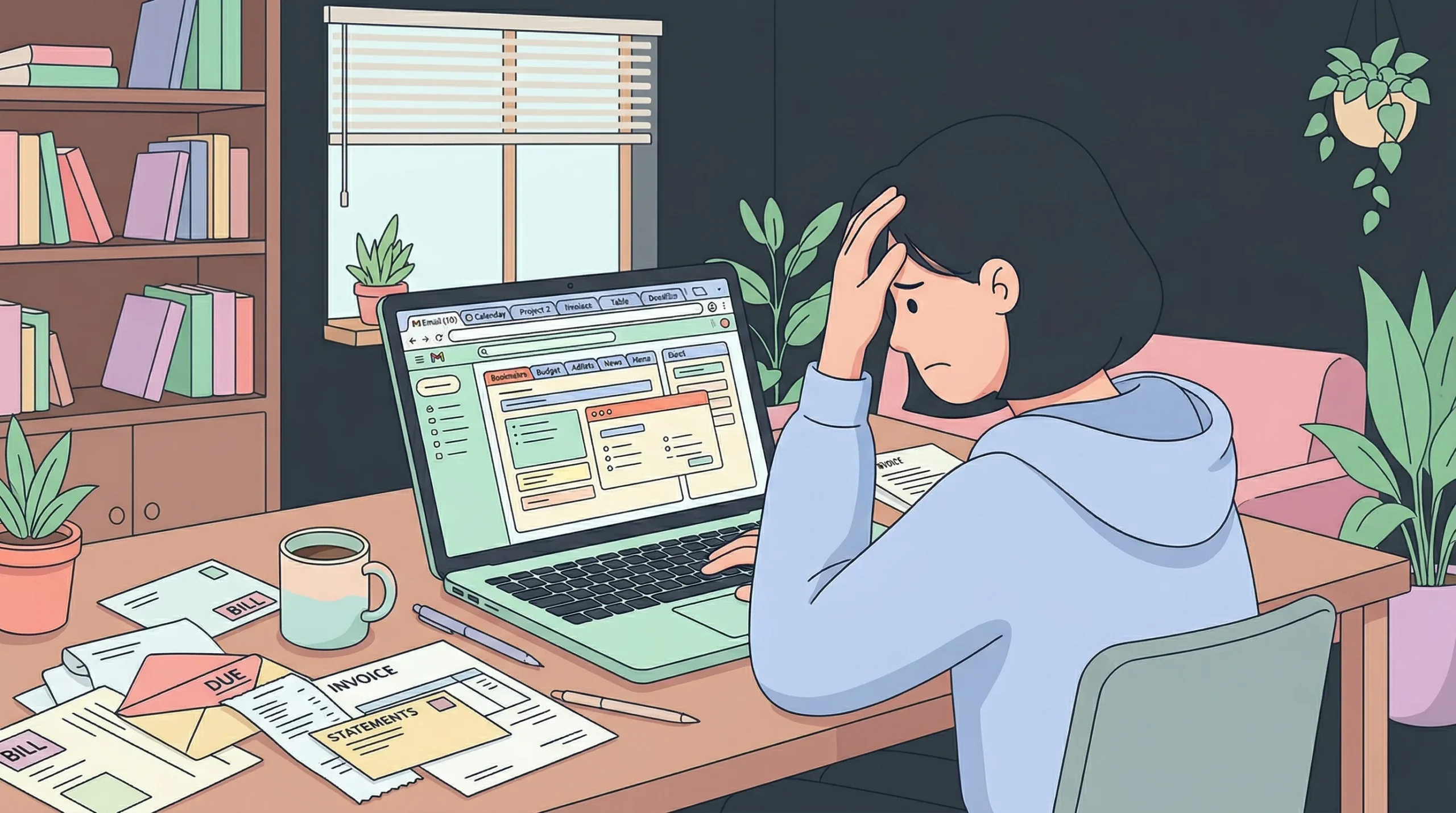 Stressed person working on computer