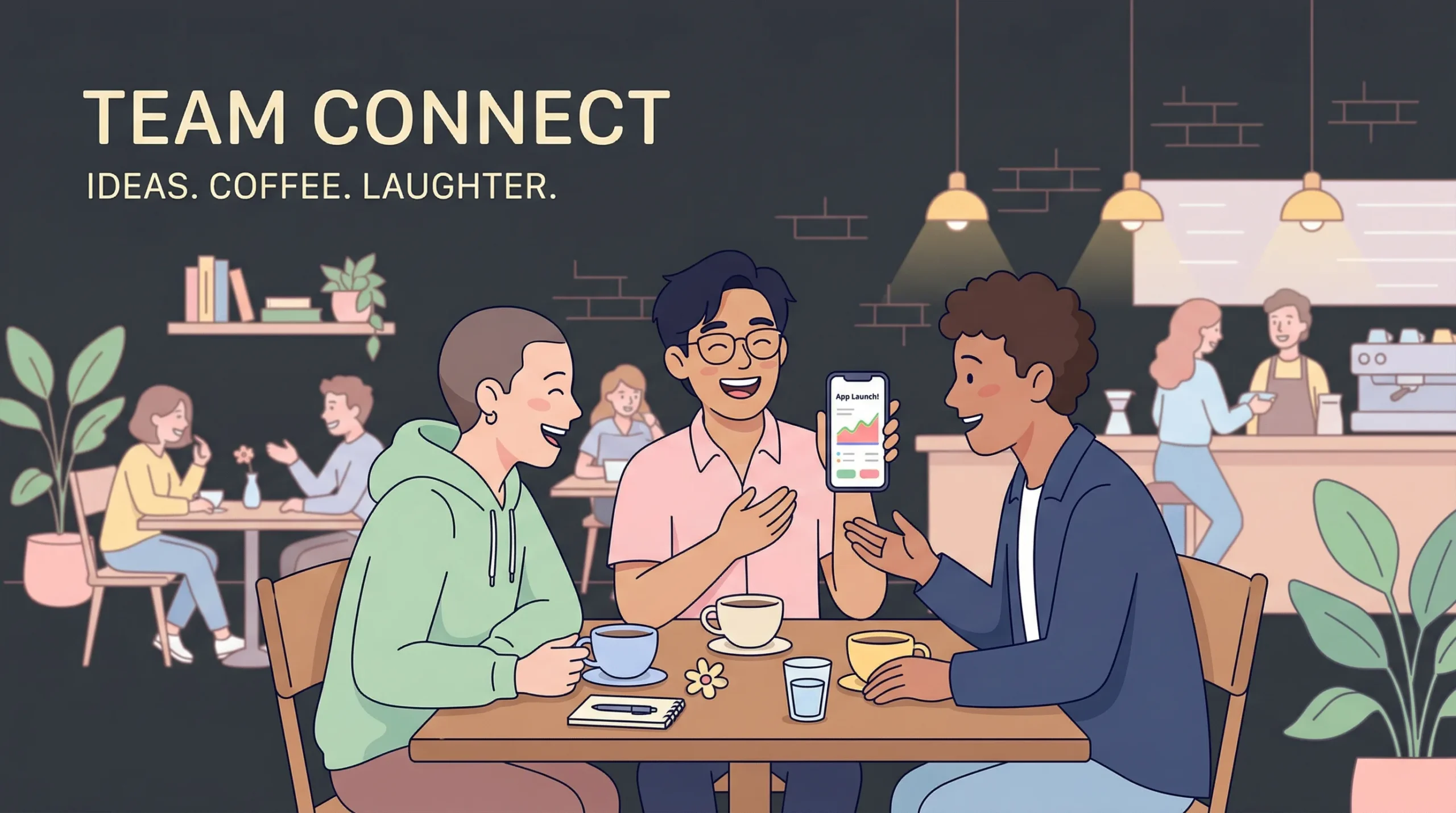 Friends sharing ideas over coffee.