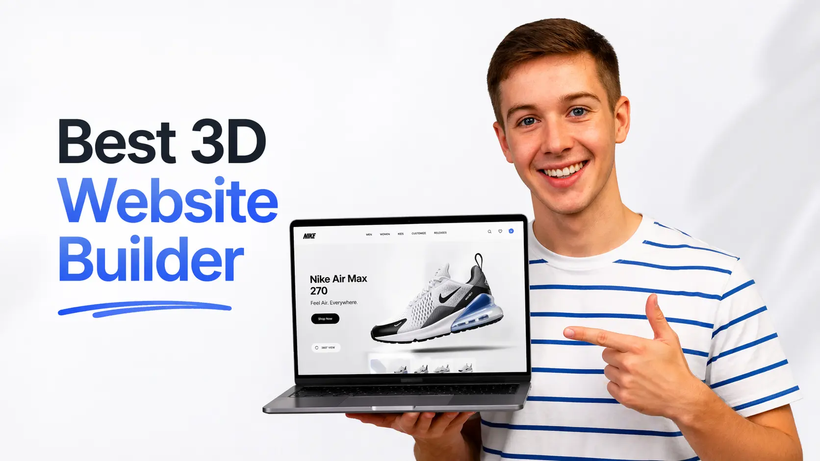 Young man promoting website builder