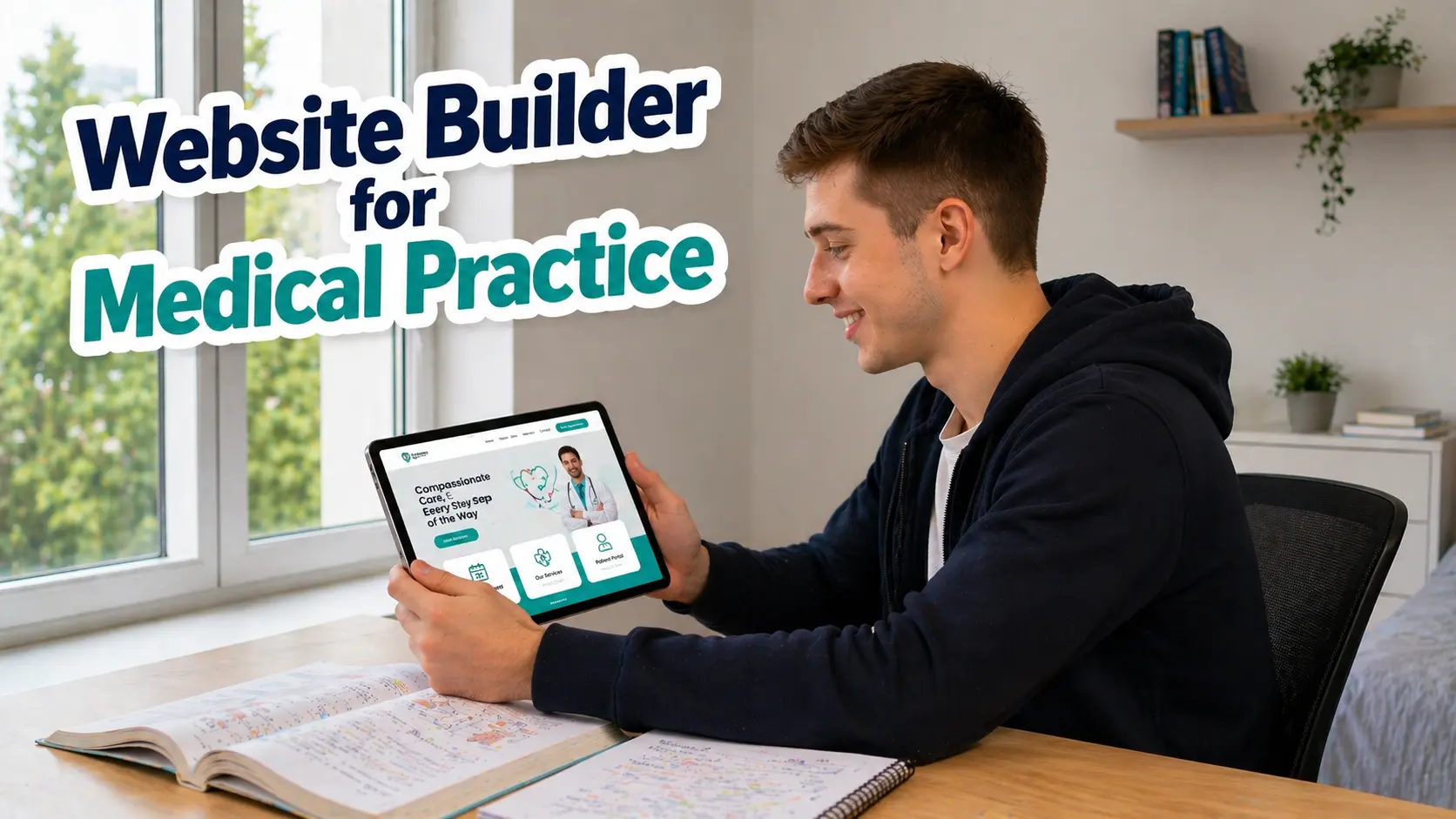 Man using tablet for website building