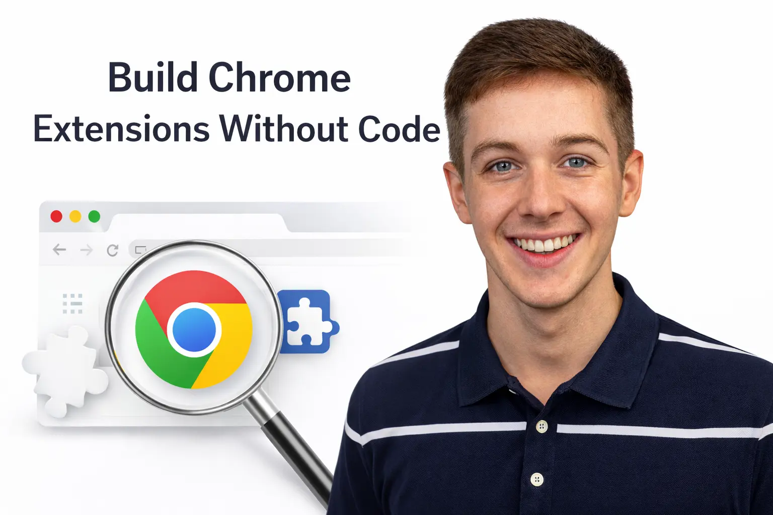 Smiling man promoting Chrome extensions tutorial