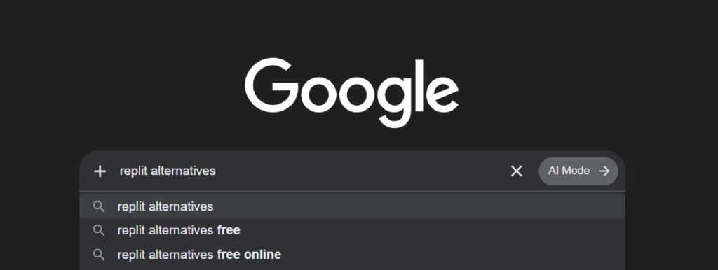 Google search for Replit alternatives