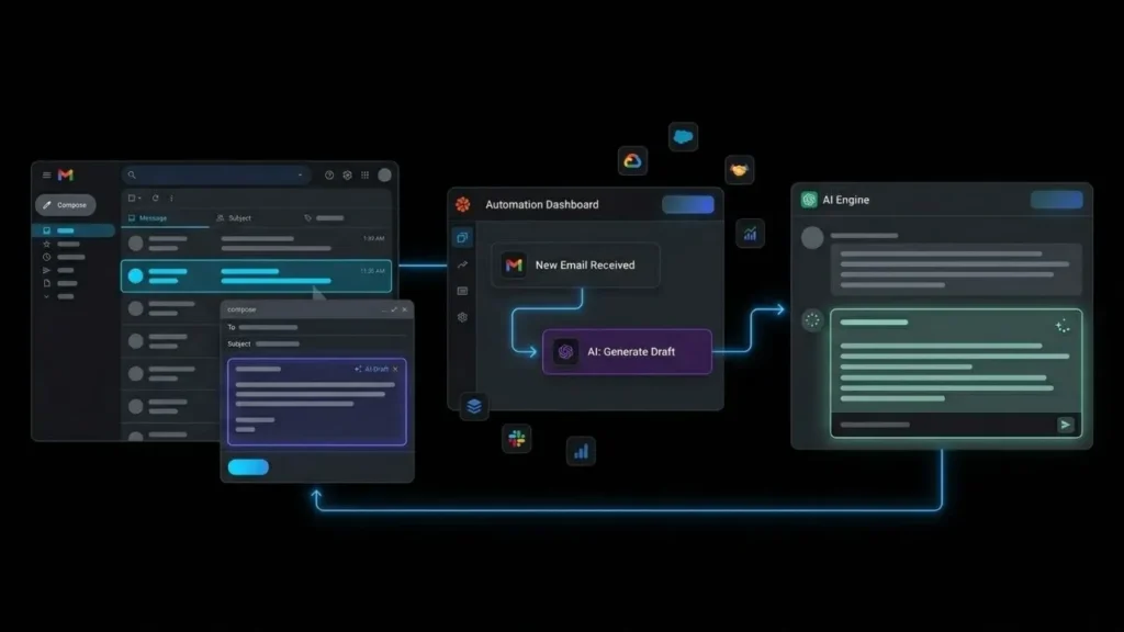 infographic of an automated ai workflow for generating email
