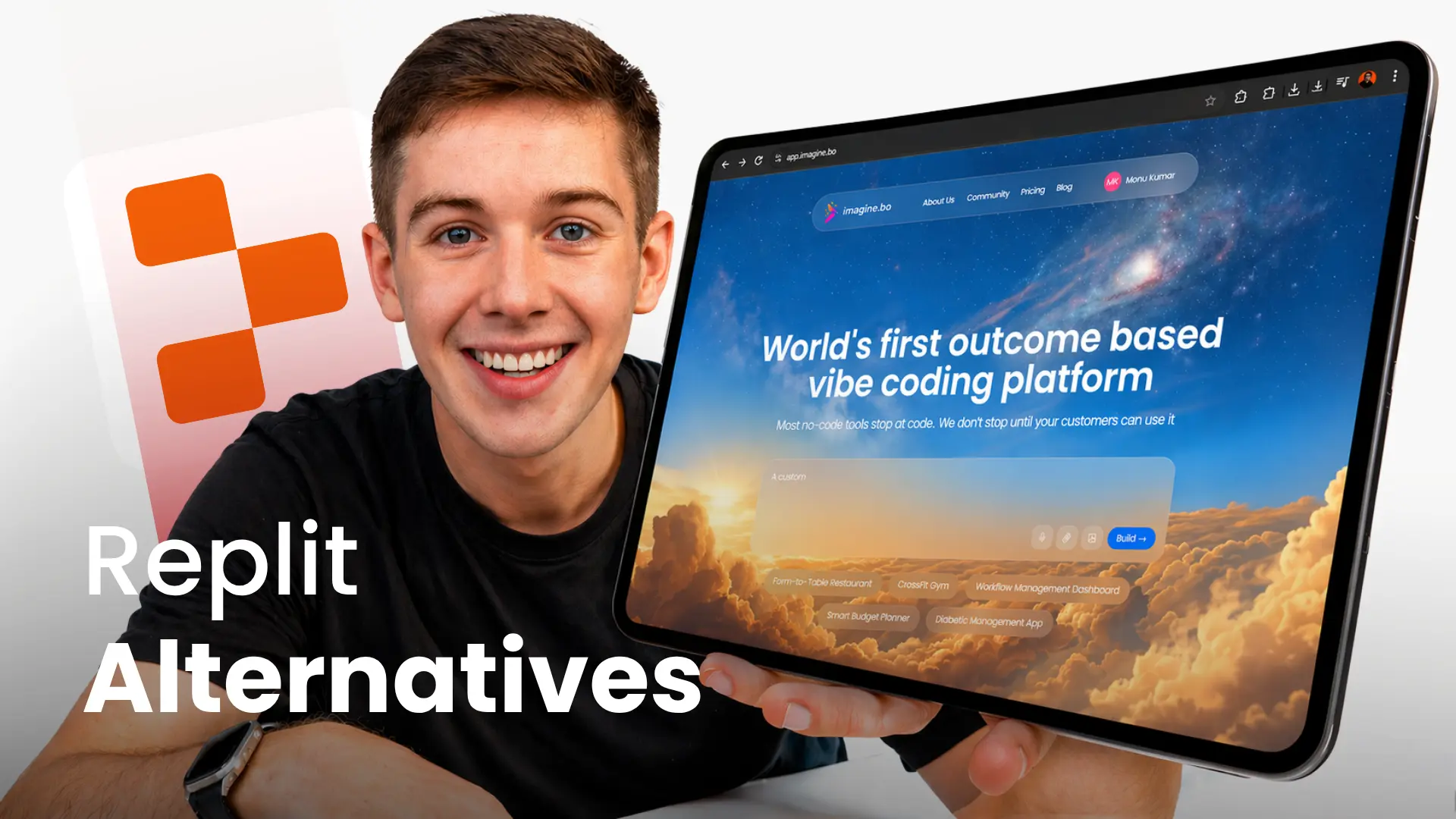 Smiling person showcasing coding platform