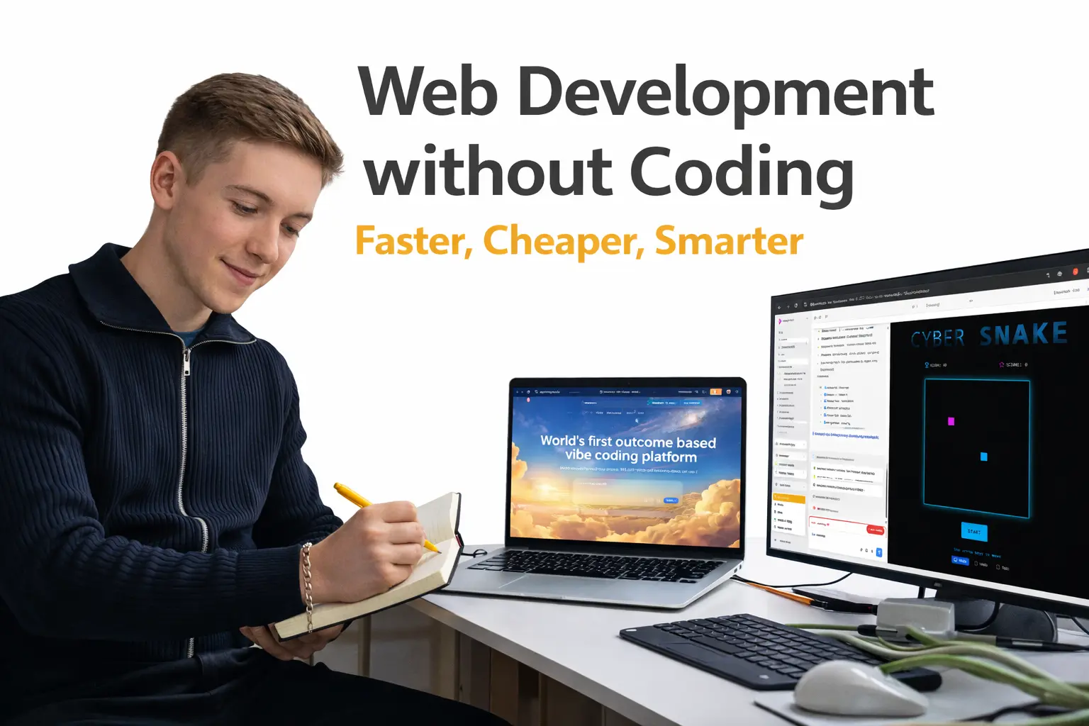 Man working on no-code web development
