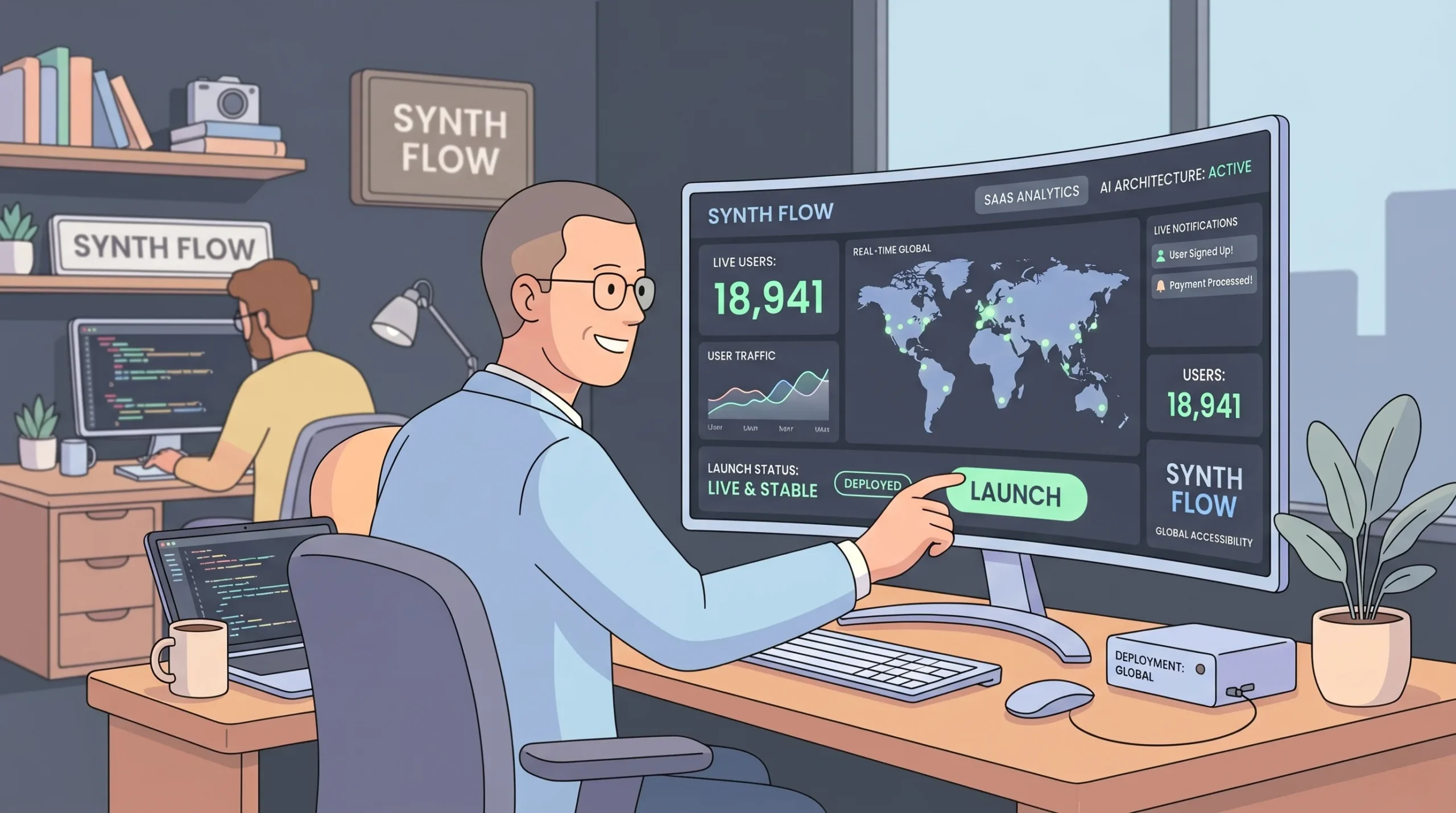 Founder launching custom AI-built web application successfully in 2026
