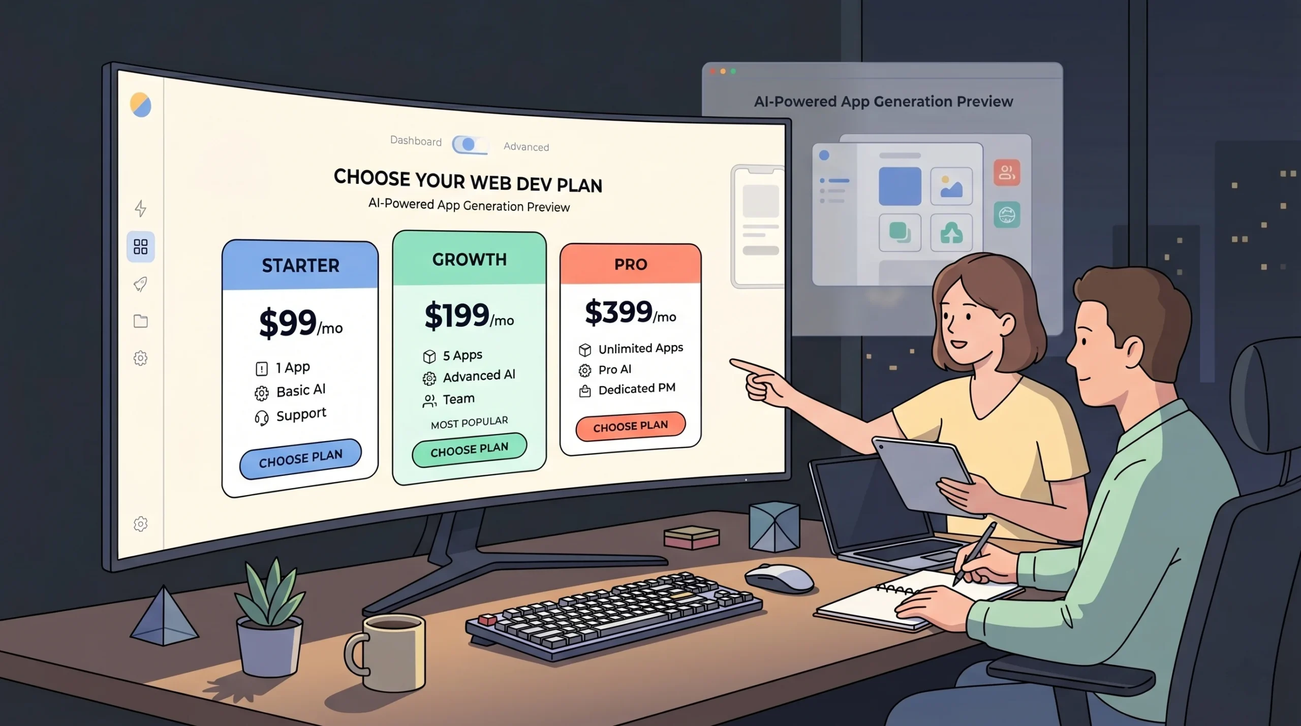 Affordable AI-powered boutique web development plans for startups and businesses