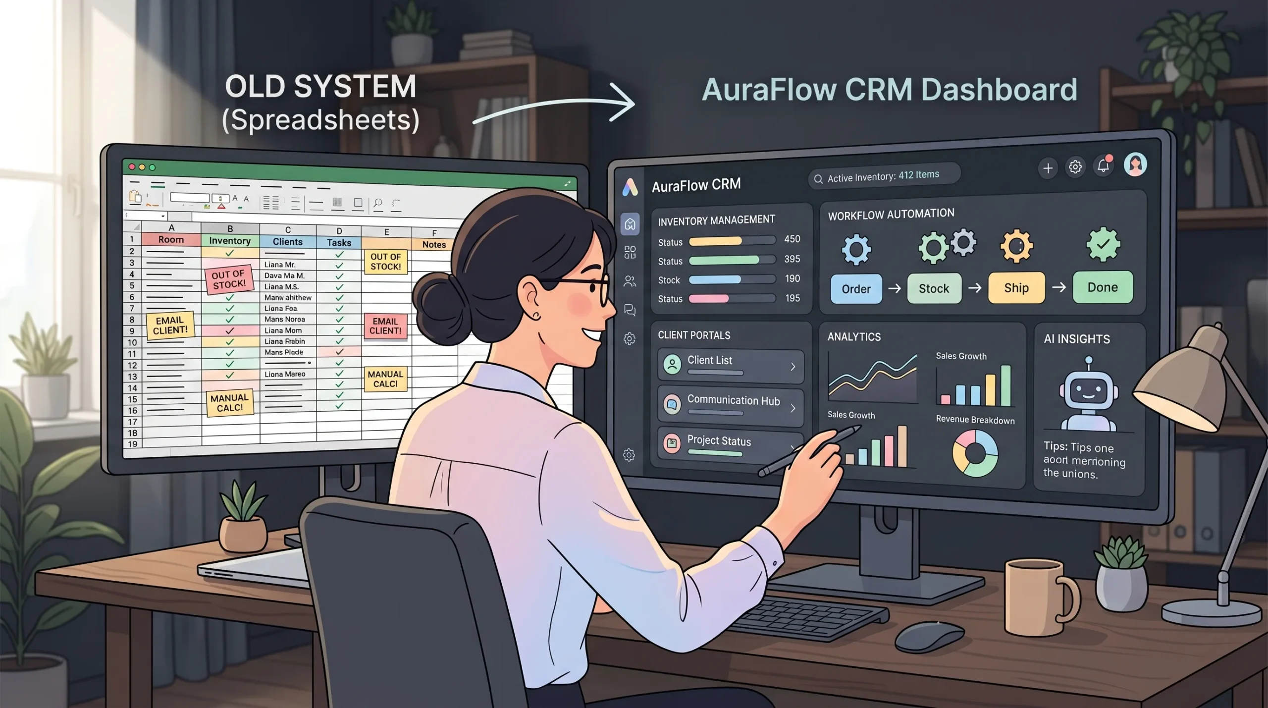 Business owner replacing spreadsheets with custom CRM and workflow dashboard