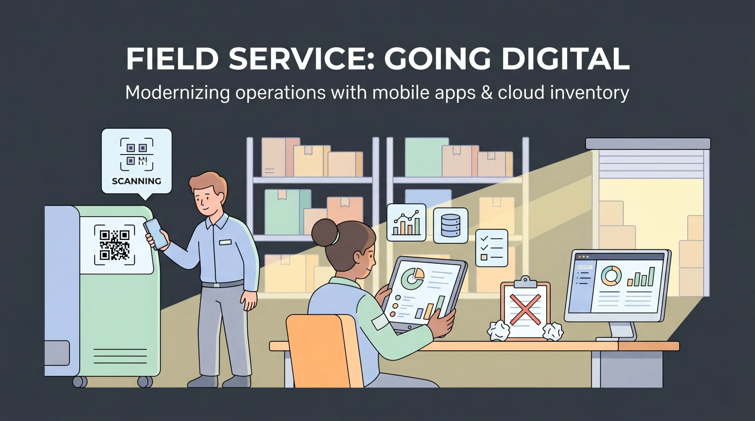 Field service technicians replacing paper workflows with digital inventory management apps.