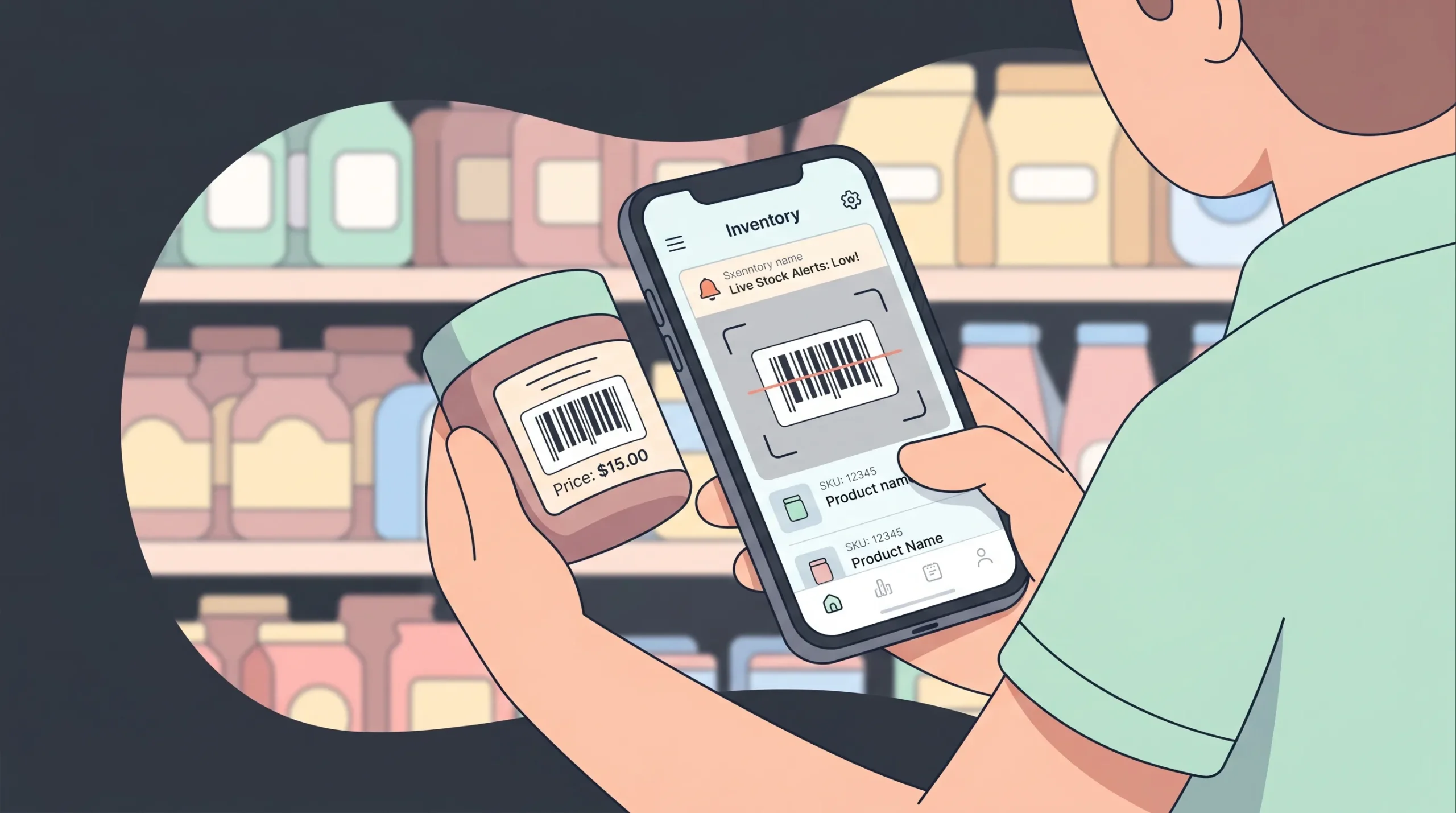 Retail business owner managing live inventory tracking through a mobile app.