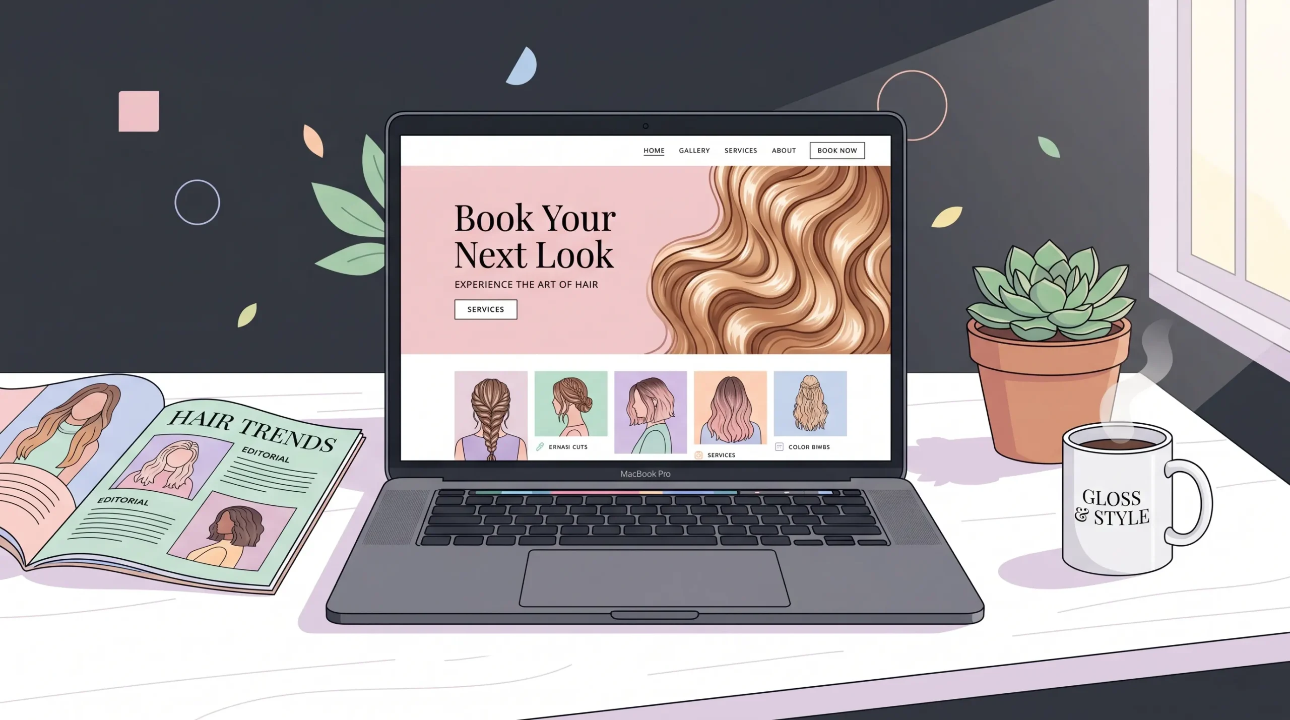 Squarespace hair stylist website template on a MacBook — best website builder for design-led salon portfolios in 2026