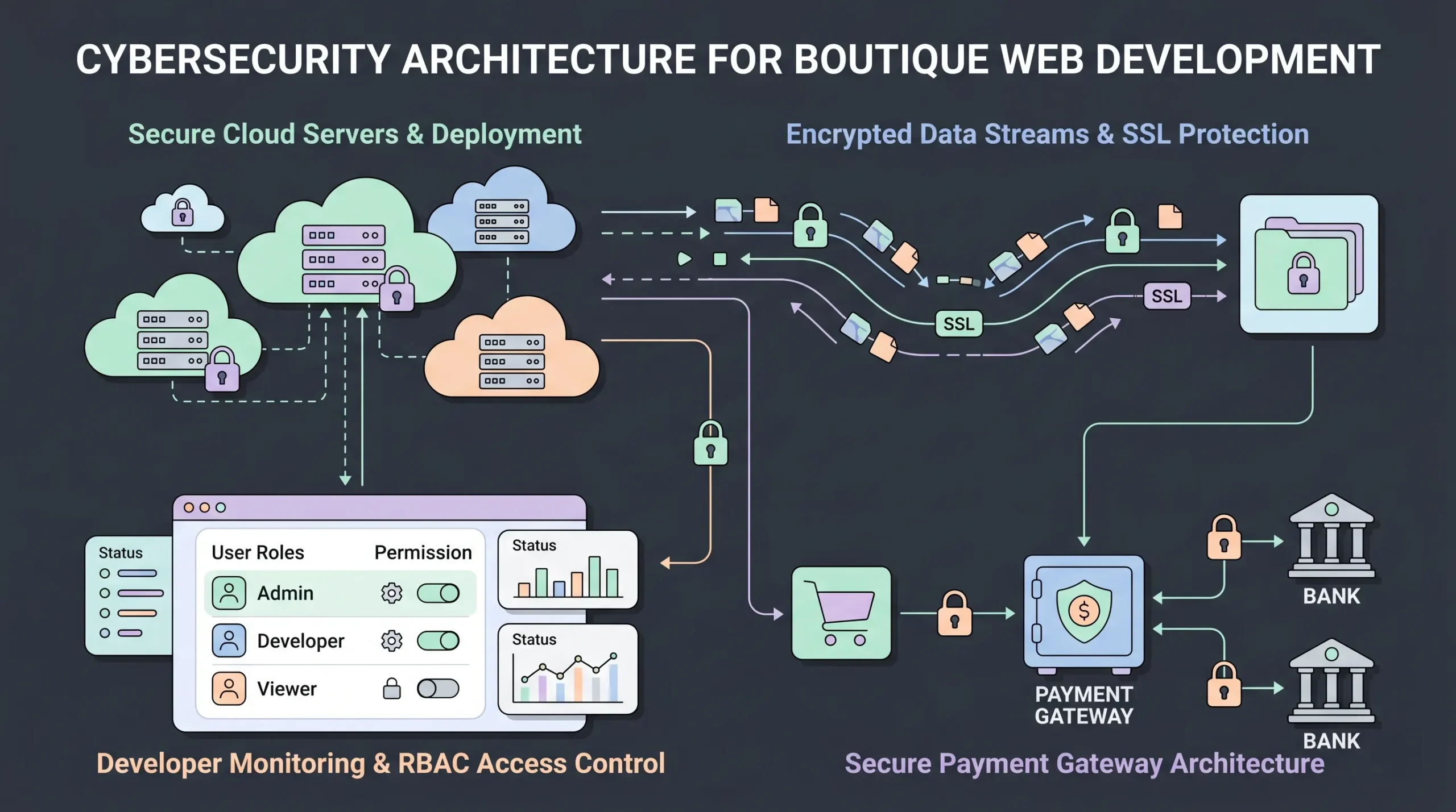Secure cloud infrastructure protecting boutique web applications with encryption and RBAC