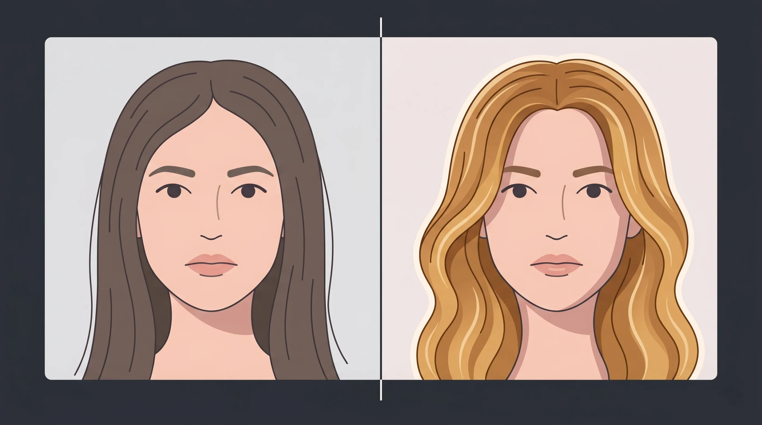 Before and after balayage hair transformation — professional portfolio photo for a hair stylist website gallery