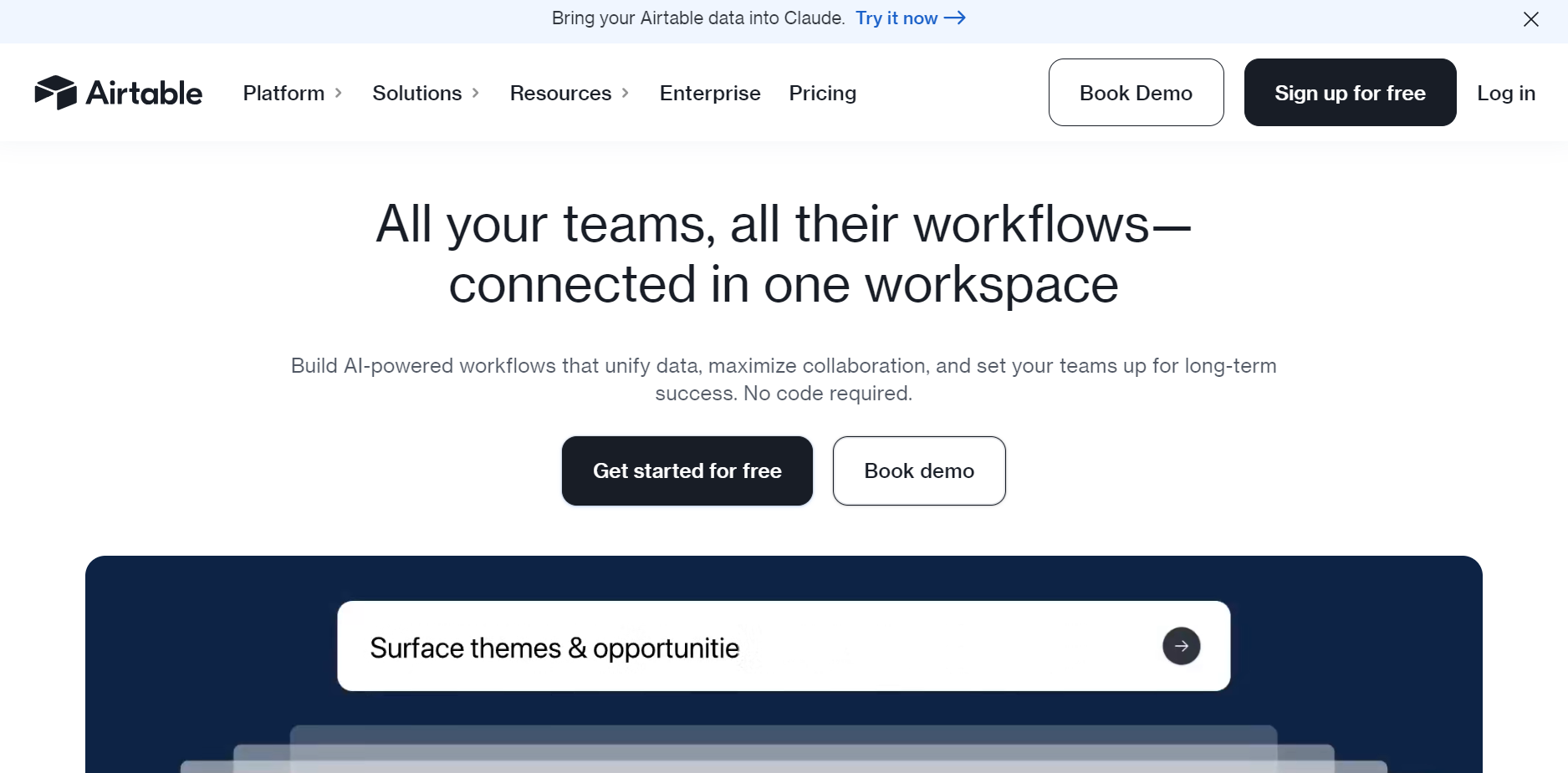 official website's homepage of airtable