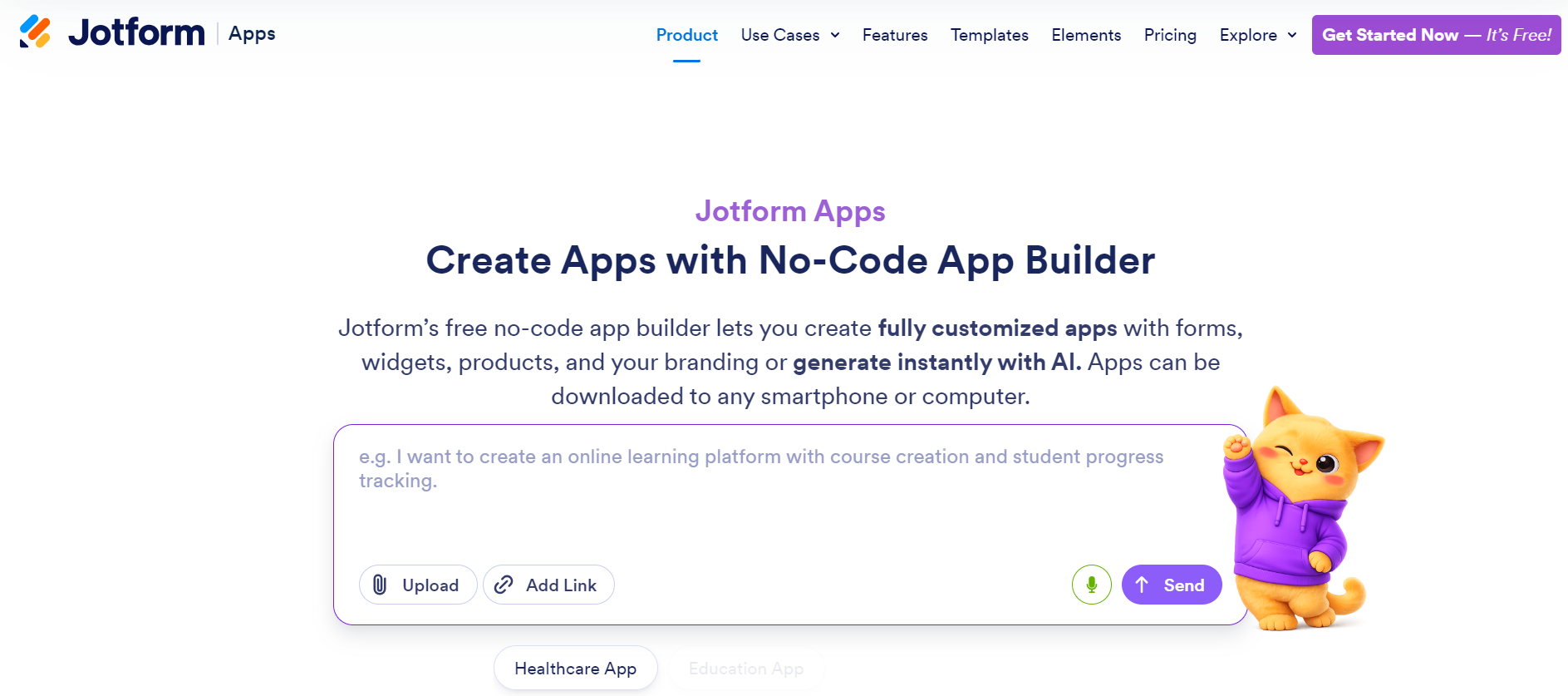 official website's homepage of jotform apps