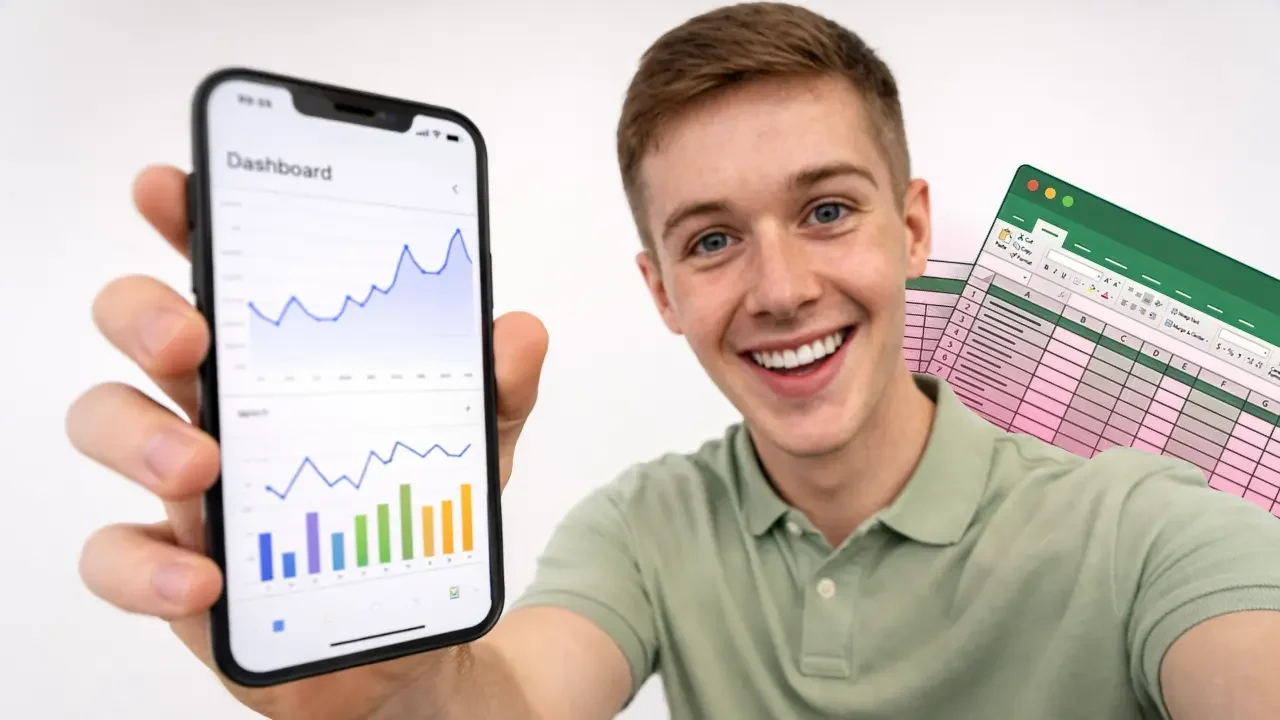 Smiling person holding smartphone showing AI built app replacing spreadsheets.