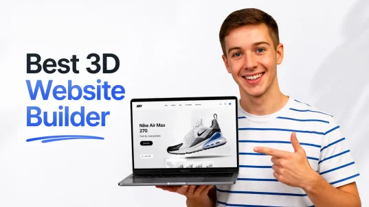 Young man promoting website builder